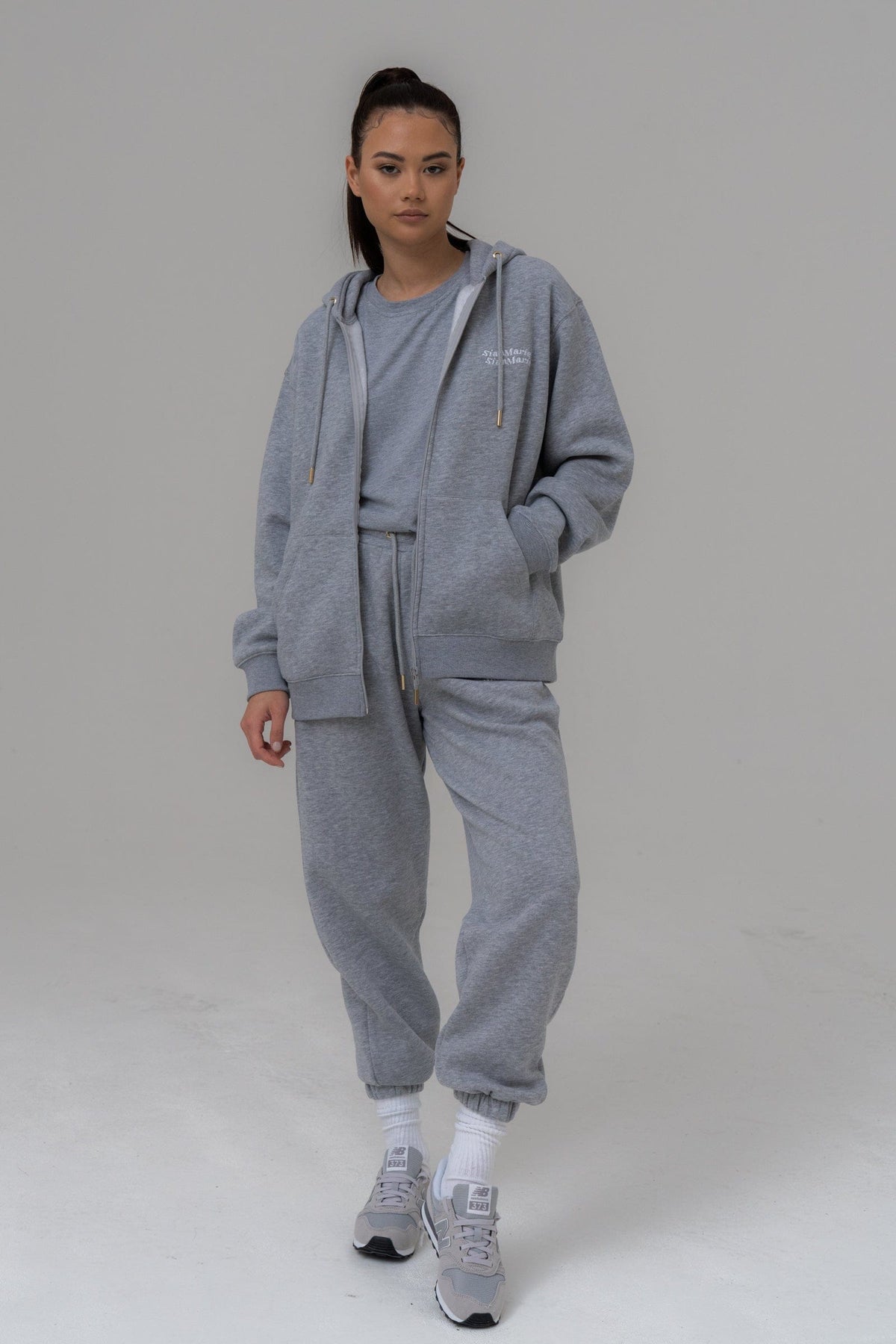 SIANMARIE Oversized Grey Slogan Zip Hoodie - Grey