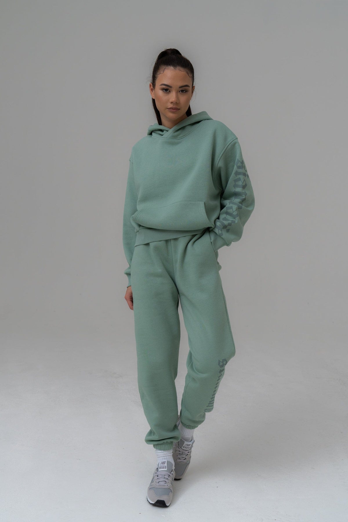 SIANMARIE Oversized Slogan Print Hoodie - Mint