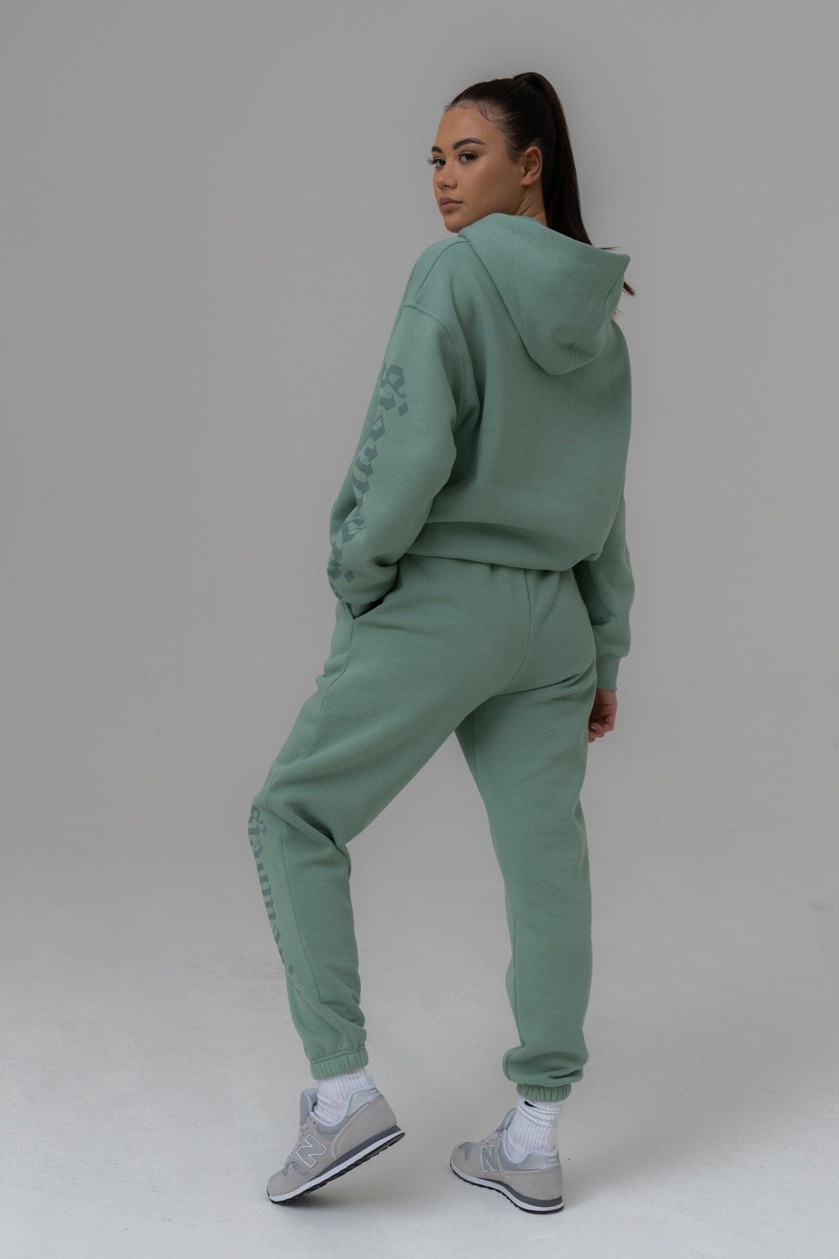 SIANMARIE Oversized Slogan Print Hoodie - Mint