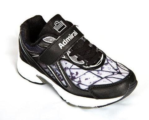 ADMIRAL Kids Aerobreeze Onyx Velcro / Stretch Lace - Lightweight running and training shoe - Black / Silver | KIDS | Admiral