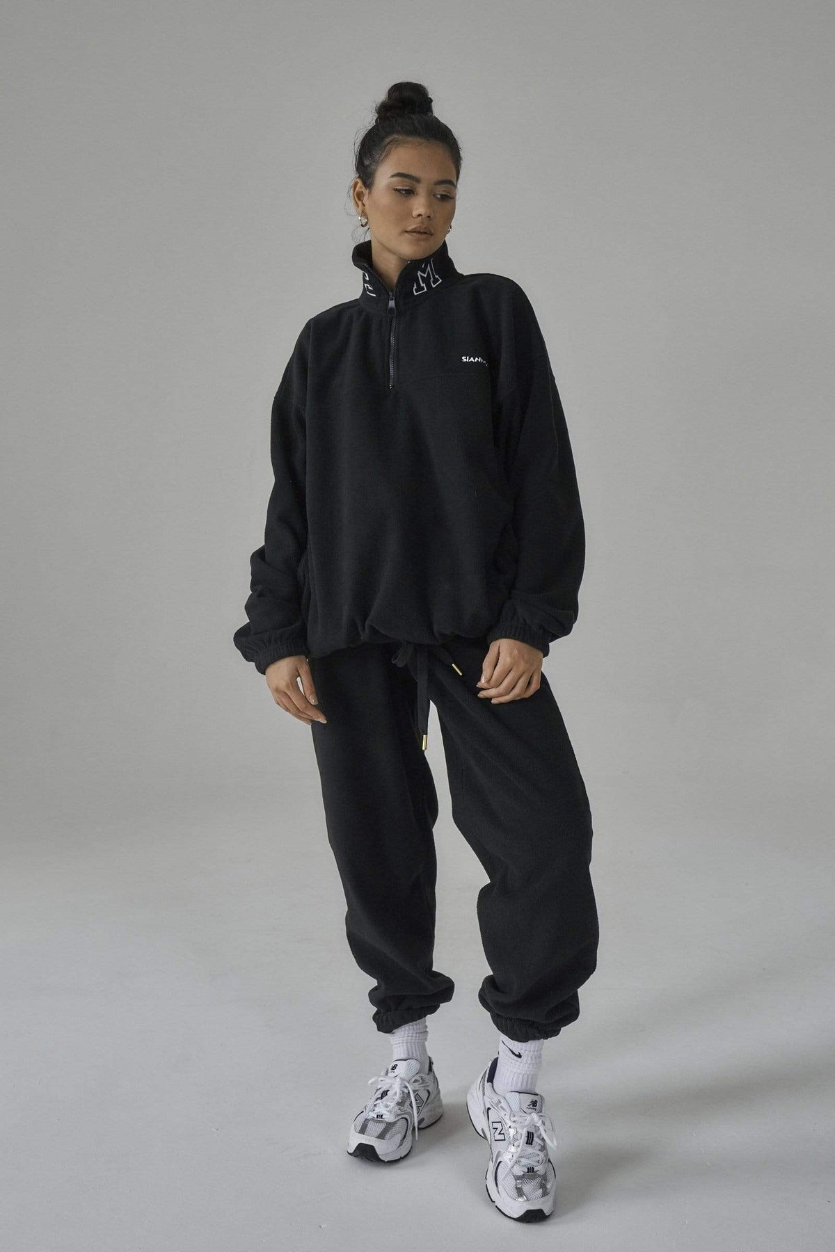 SIANMARIE Fleece Black Baggy Joggers - Track Pant
