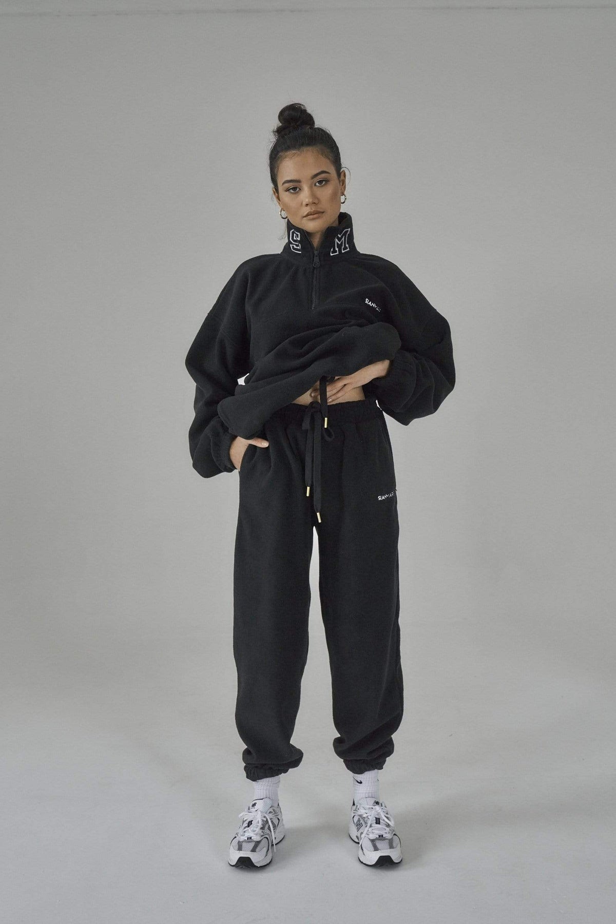 SIANMARIE Fleece Black Baggy Joggers - Track Pant