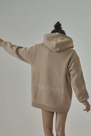 SIANMARIE Oversized Sand Slogan Print Hoodie | WOMENS | Sian Marie