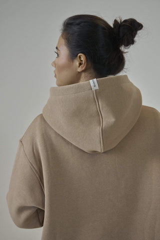 SIANMARIE Oversized Sand Slogan Print Hoodie | WOMENS | Sian Marie